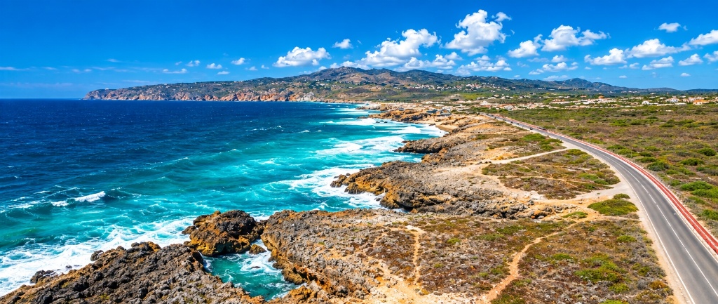 Atlantic coastline near Cascais with a coastal road running along the cliffs